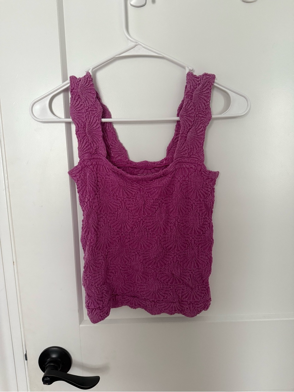 Free People Textured Magenta Square-Neck Tank Top